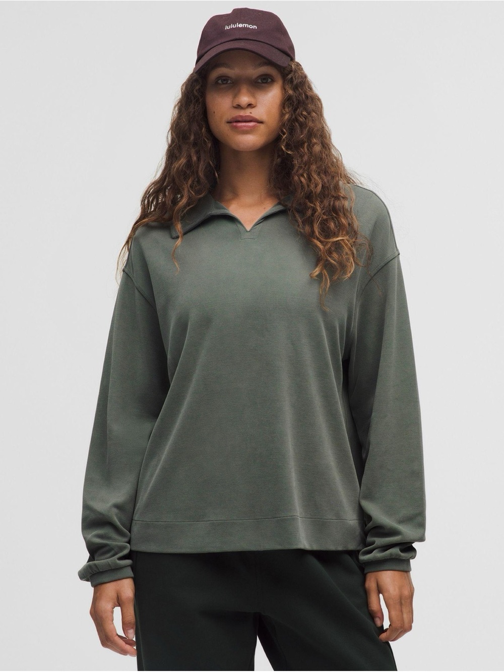 Lululemon Softstreme Pique Oversized Long Sleeve Polo Palm Deco Sz Small